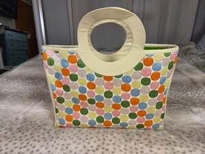 Vintage Multi-Color Cream Polka Dot Embroidered Canvas Tote Bag